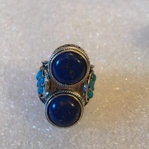 Boho lapis turquoise beads ring